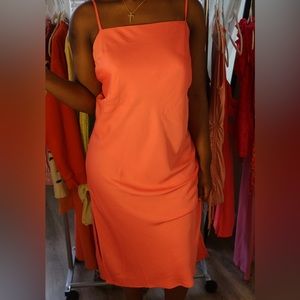 Women’s coral midi satin strap dress
